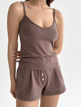 Knitwear Coolir set of T-shirt and shorts with a hood, chocolate