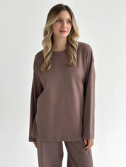 Knitwear Coolir set of long sleeves wide and pants chocolate