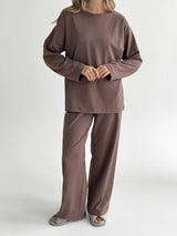 Knitwear Coolir set of long sleeves wide and pants chocolate