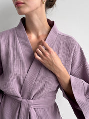 Muslin set 2-layer kimono+shorts purple