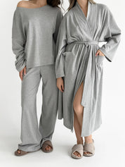 Long gray knit robe