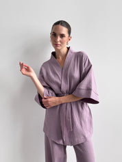 Muslin set 2-layer kimono+pants purple