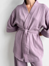 Muslin set 2-layer kimono+pants purple