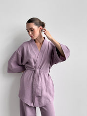Muslin set 2-layer kimono+pants purple