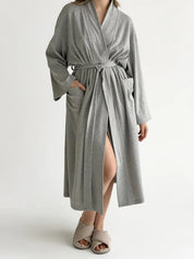 Long gray knit robe
