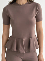 Knitwear Coolir T-shirt with peplum, chocolate