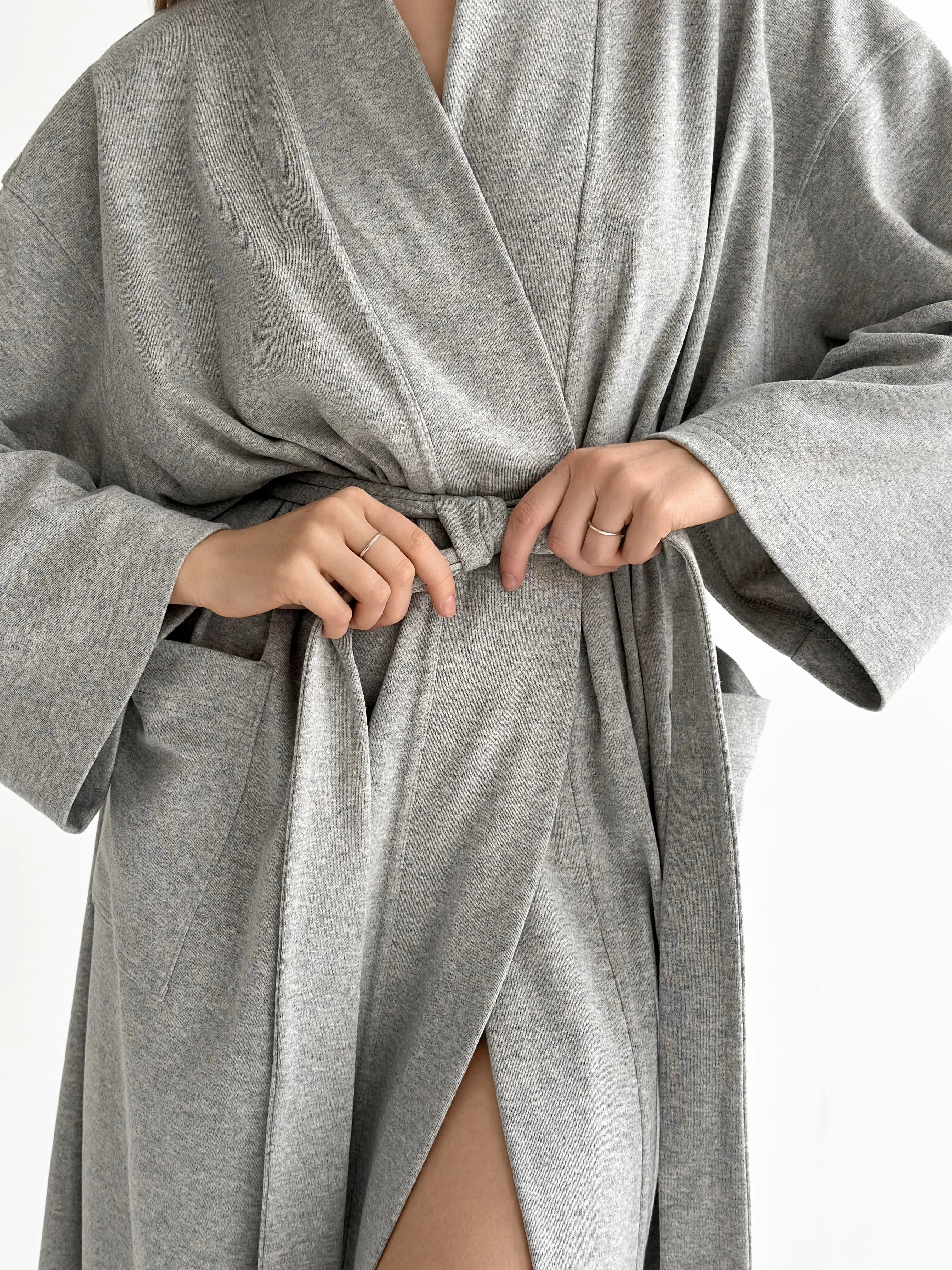 Long gray knit robe