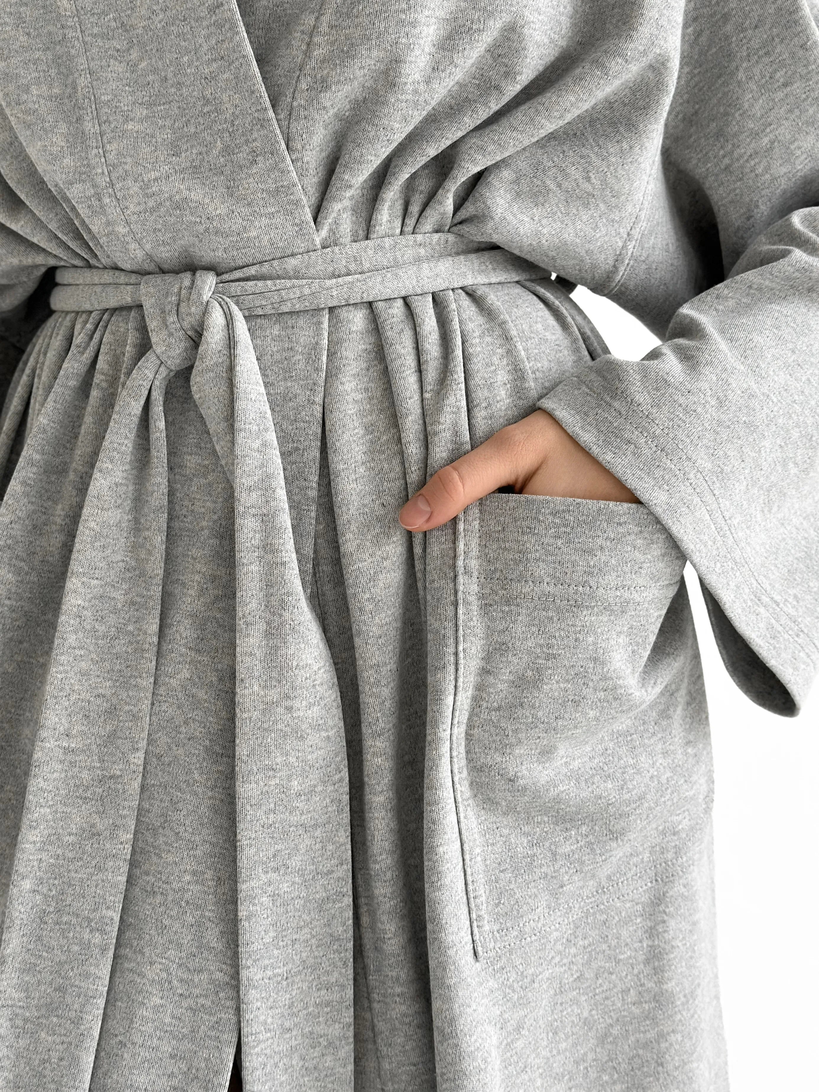 Long gray knit robe