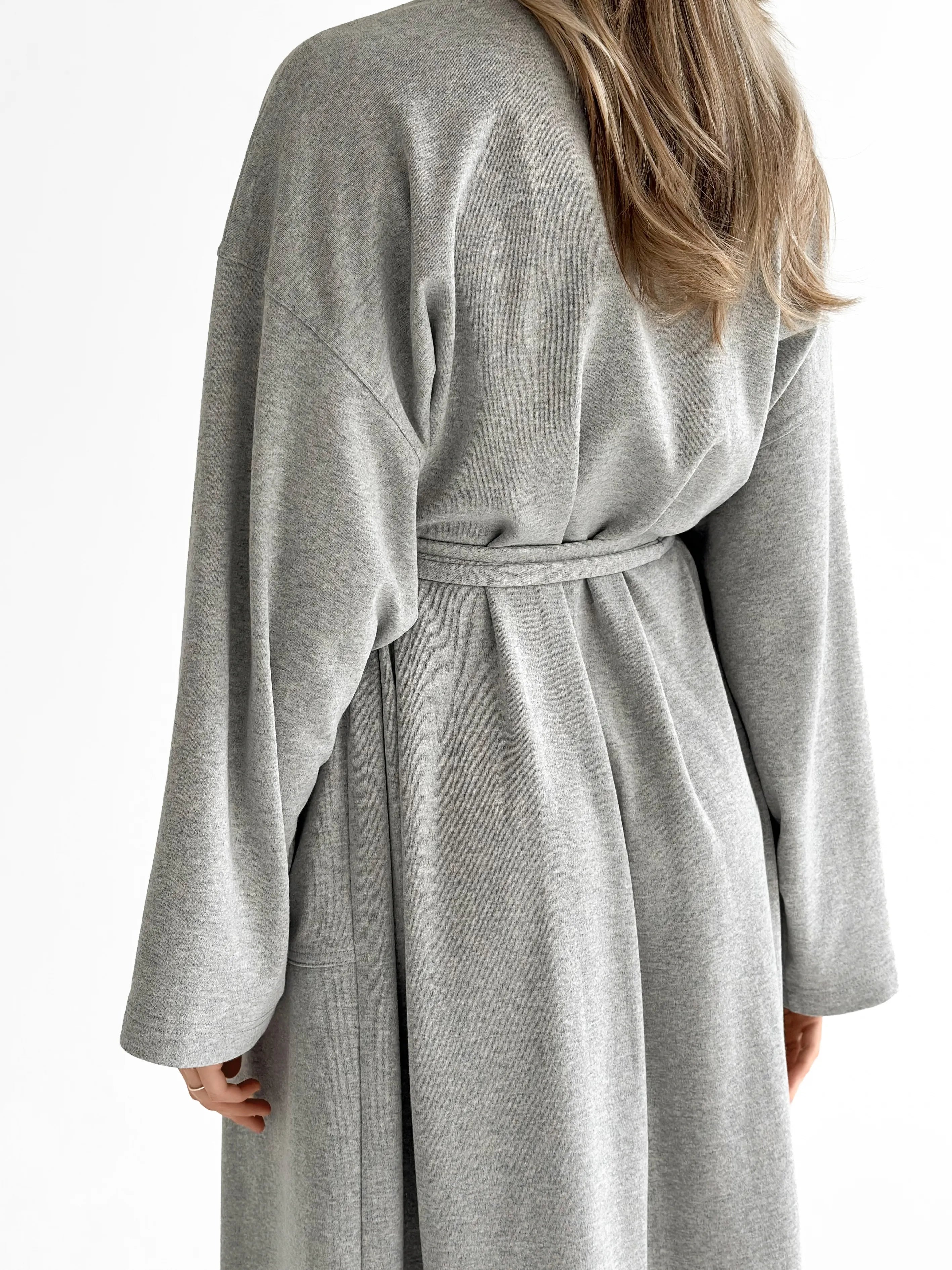 Long gray knit robe
