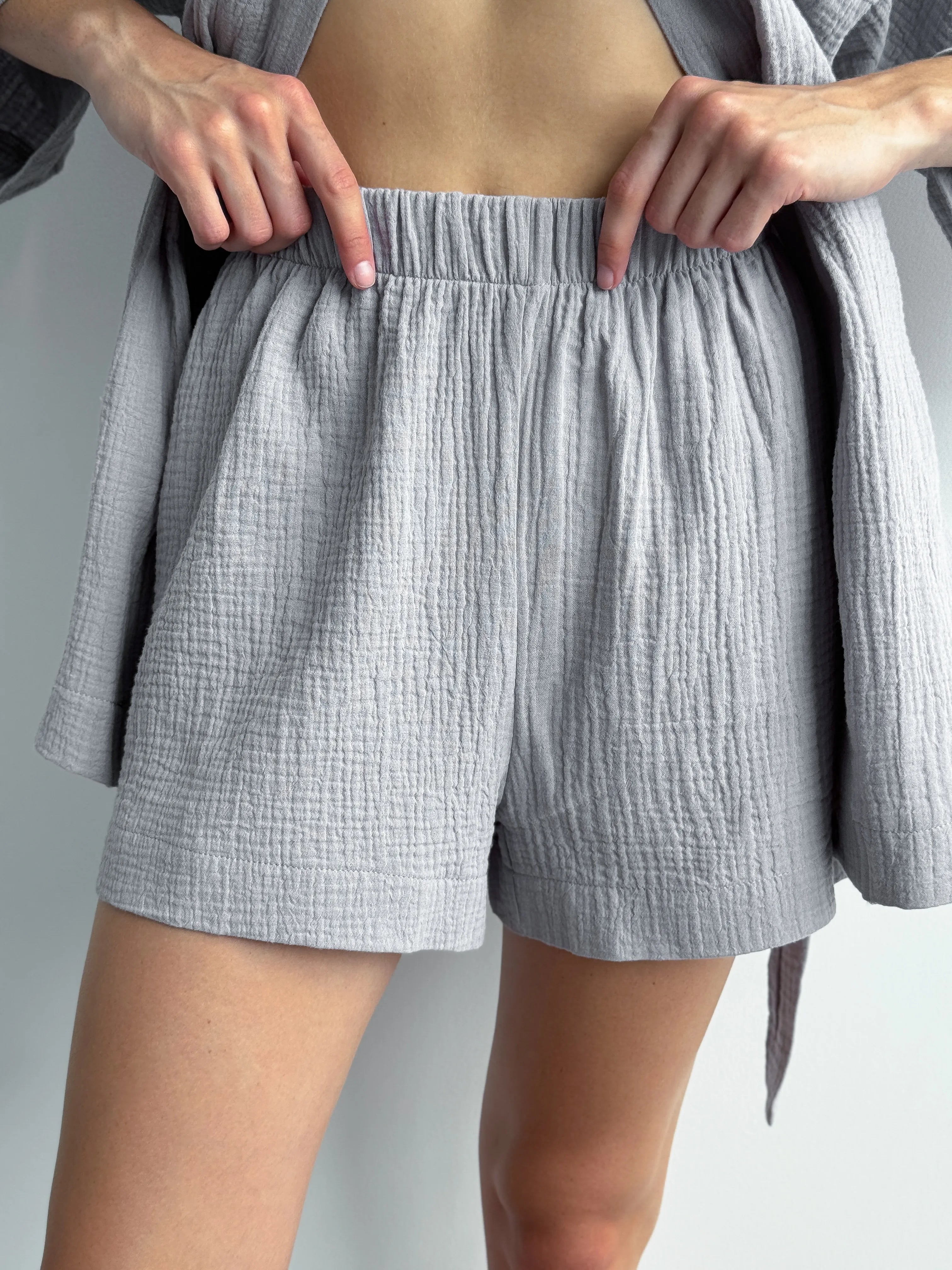Muslin set 2-layer kimono+shorts gray