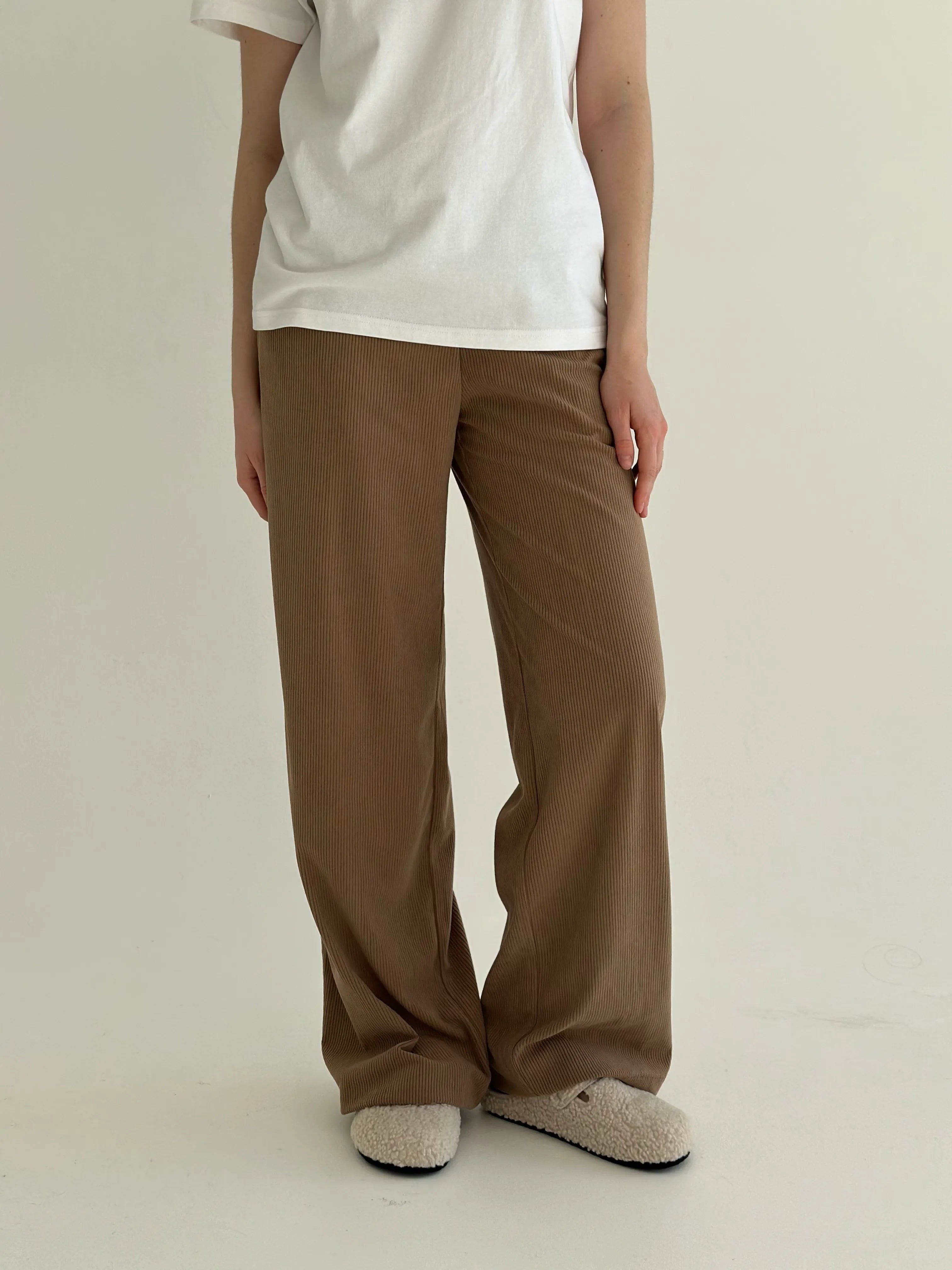 Beige straight corduroy pants