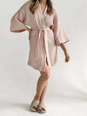 Muslin Kimono Robe short powder 2-layer.