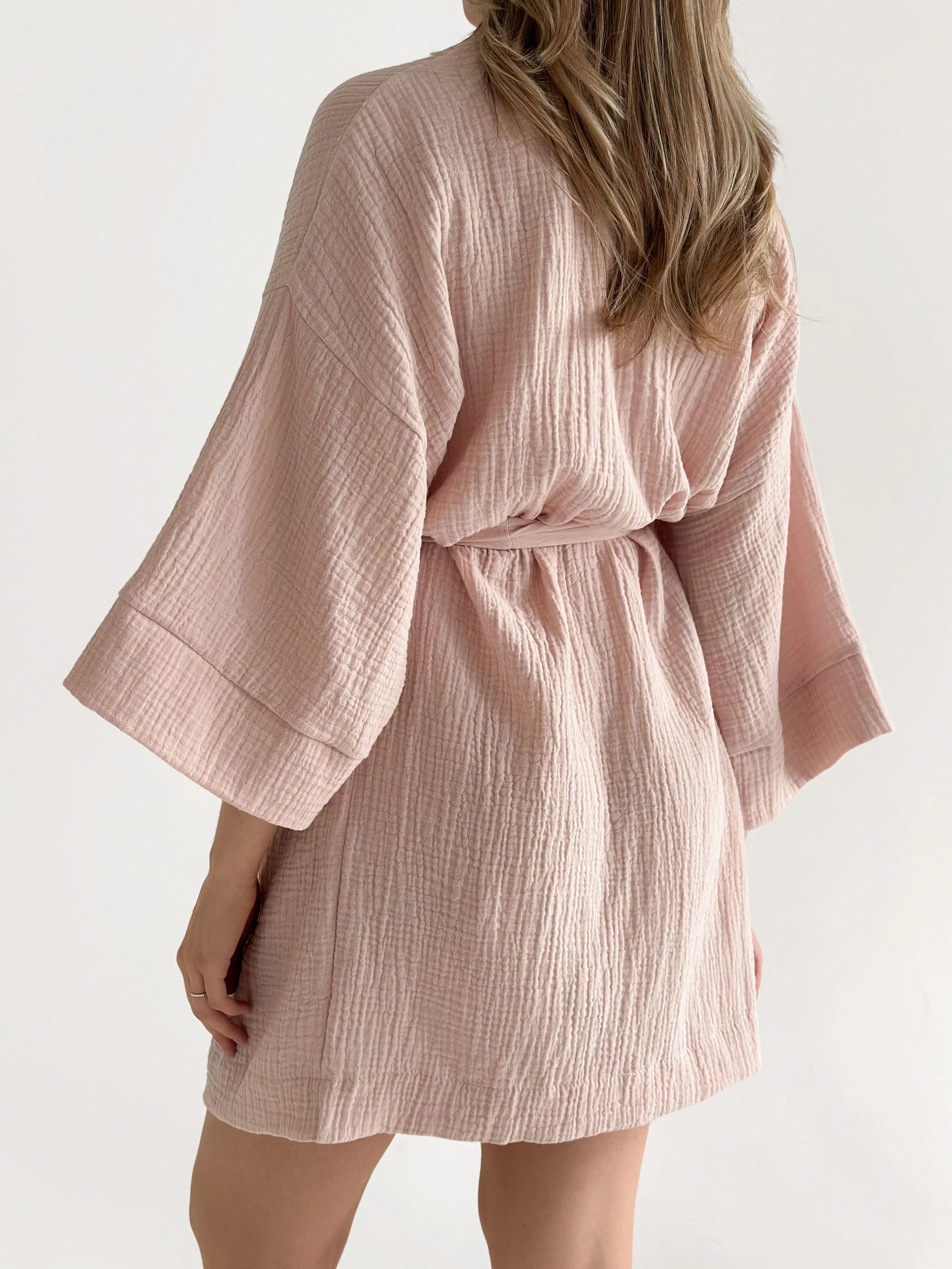 Muslin Kimono Robe short powder 2-layer.