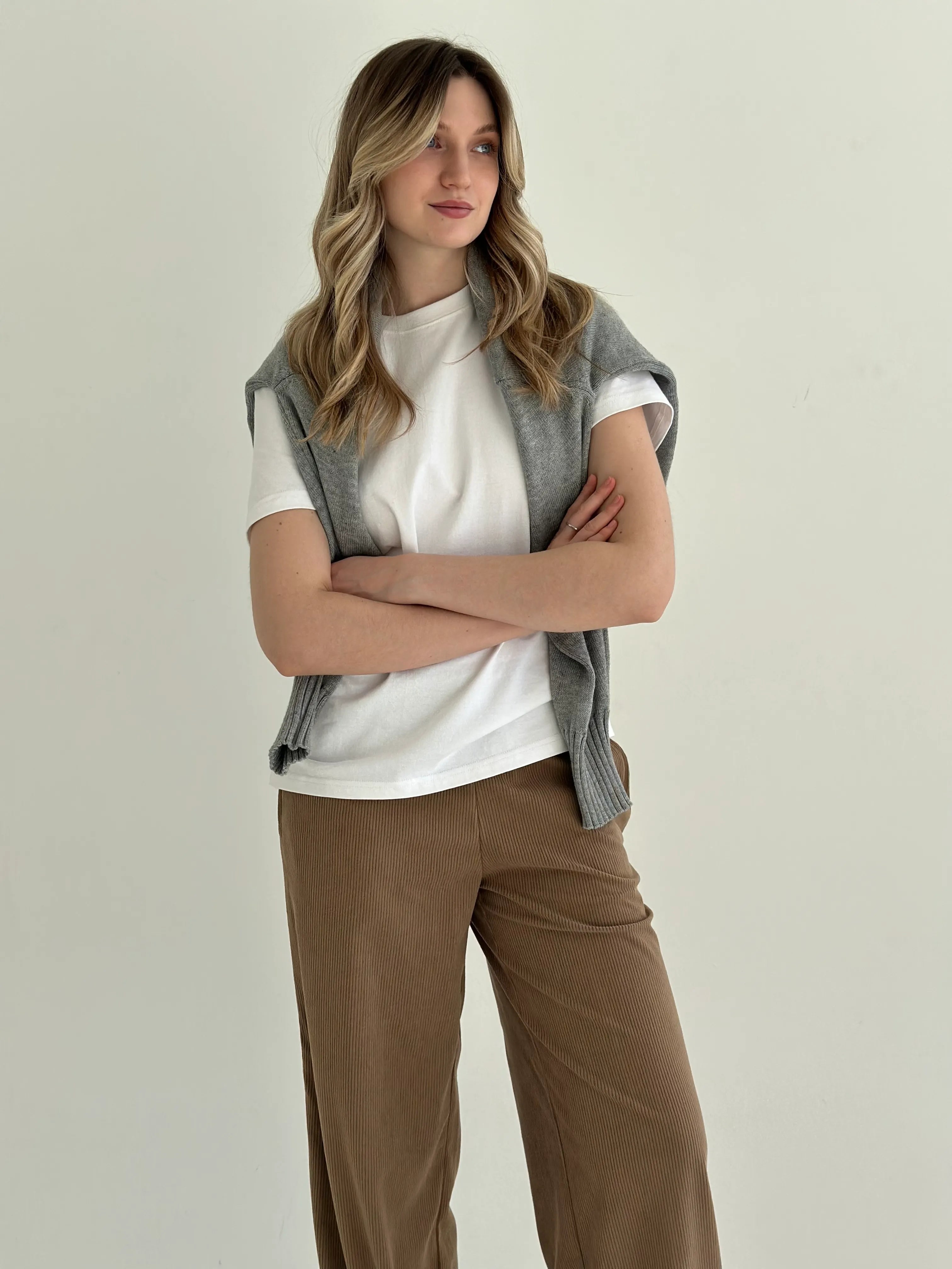 Beige straight corduroy pants