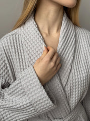 Gray waffle bathrobe
