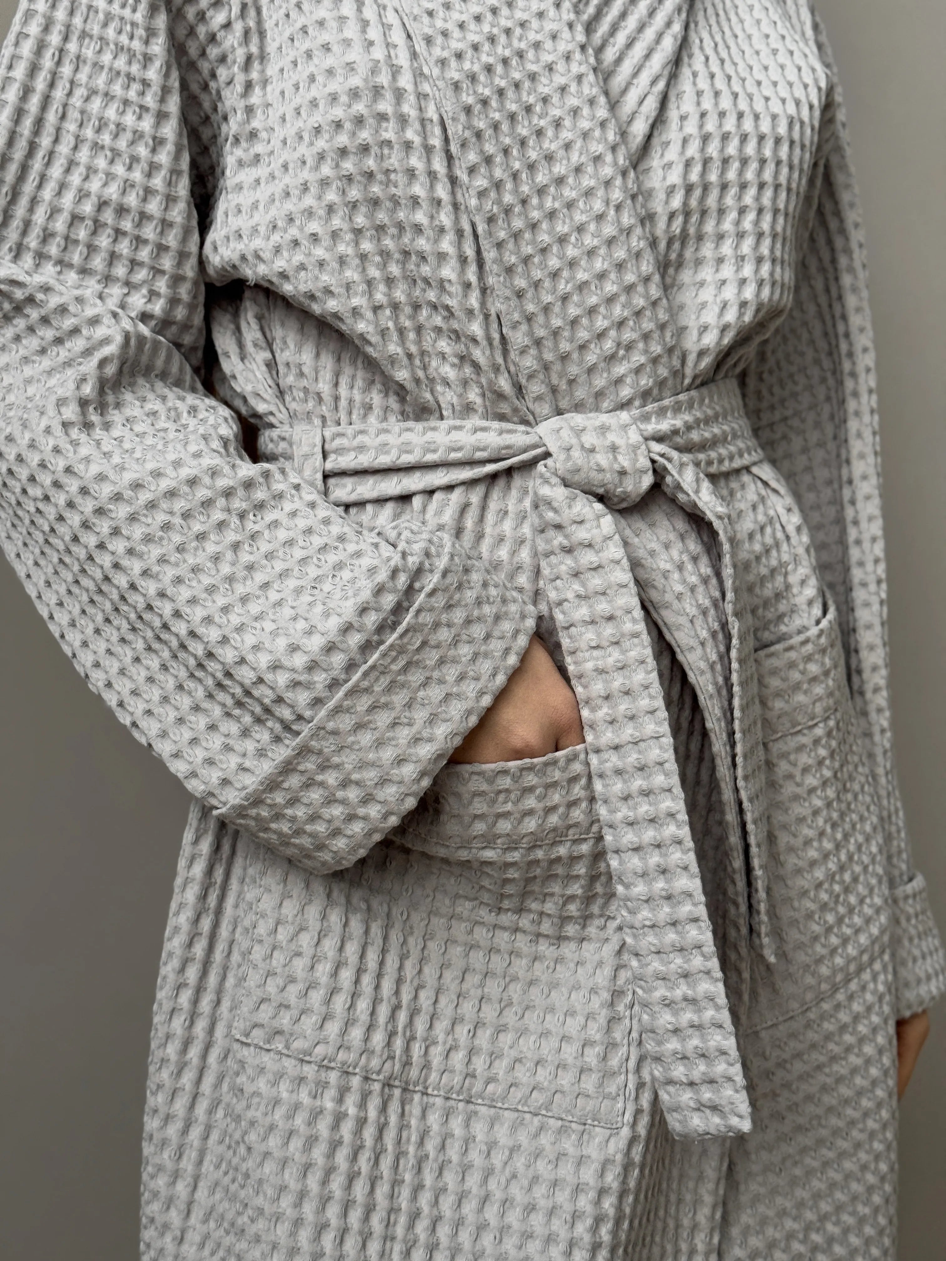 Gray waffle bathrobe