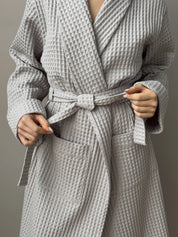 Gray waffle bathrobe