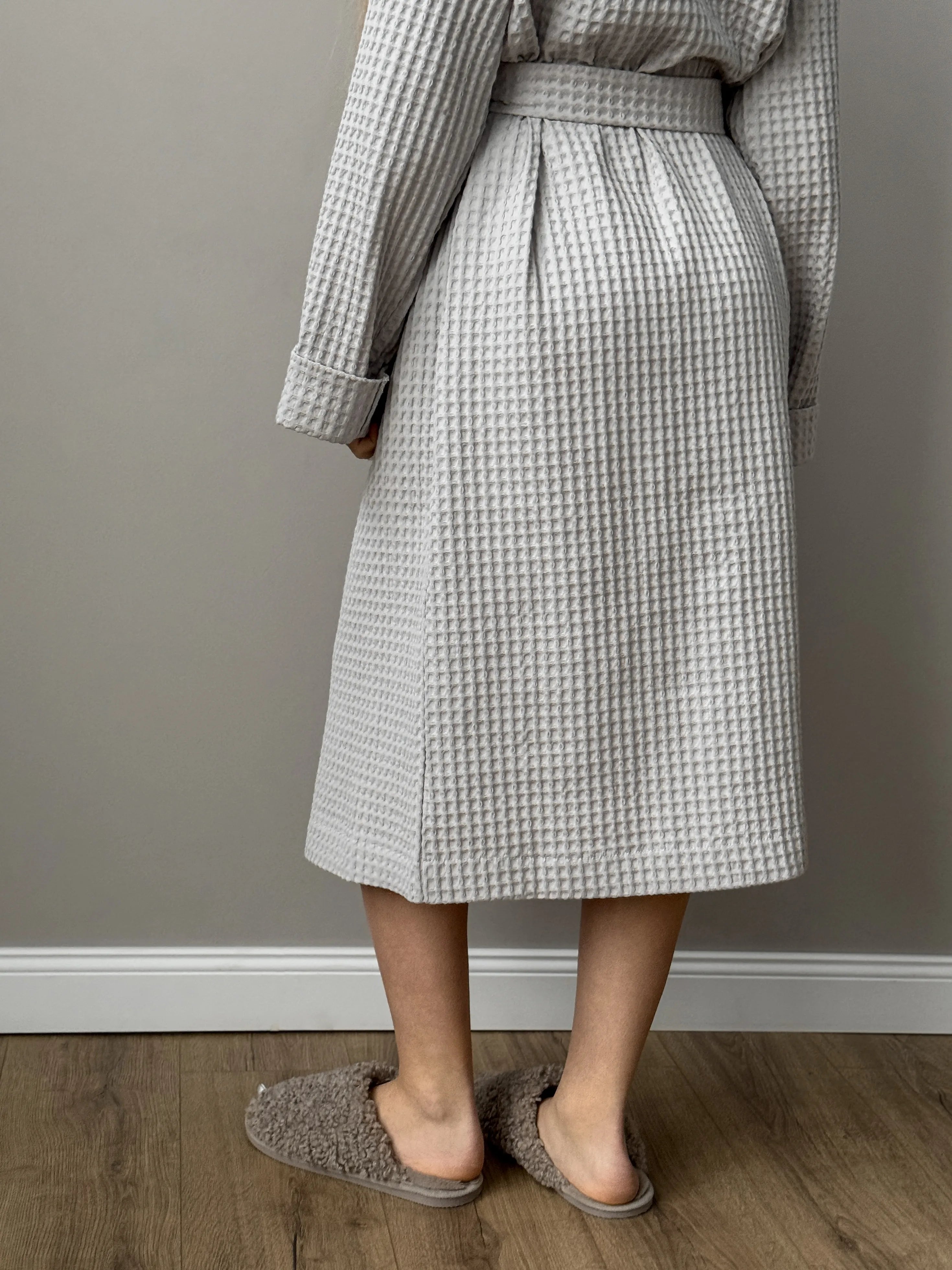 Gray waffle bathrobe