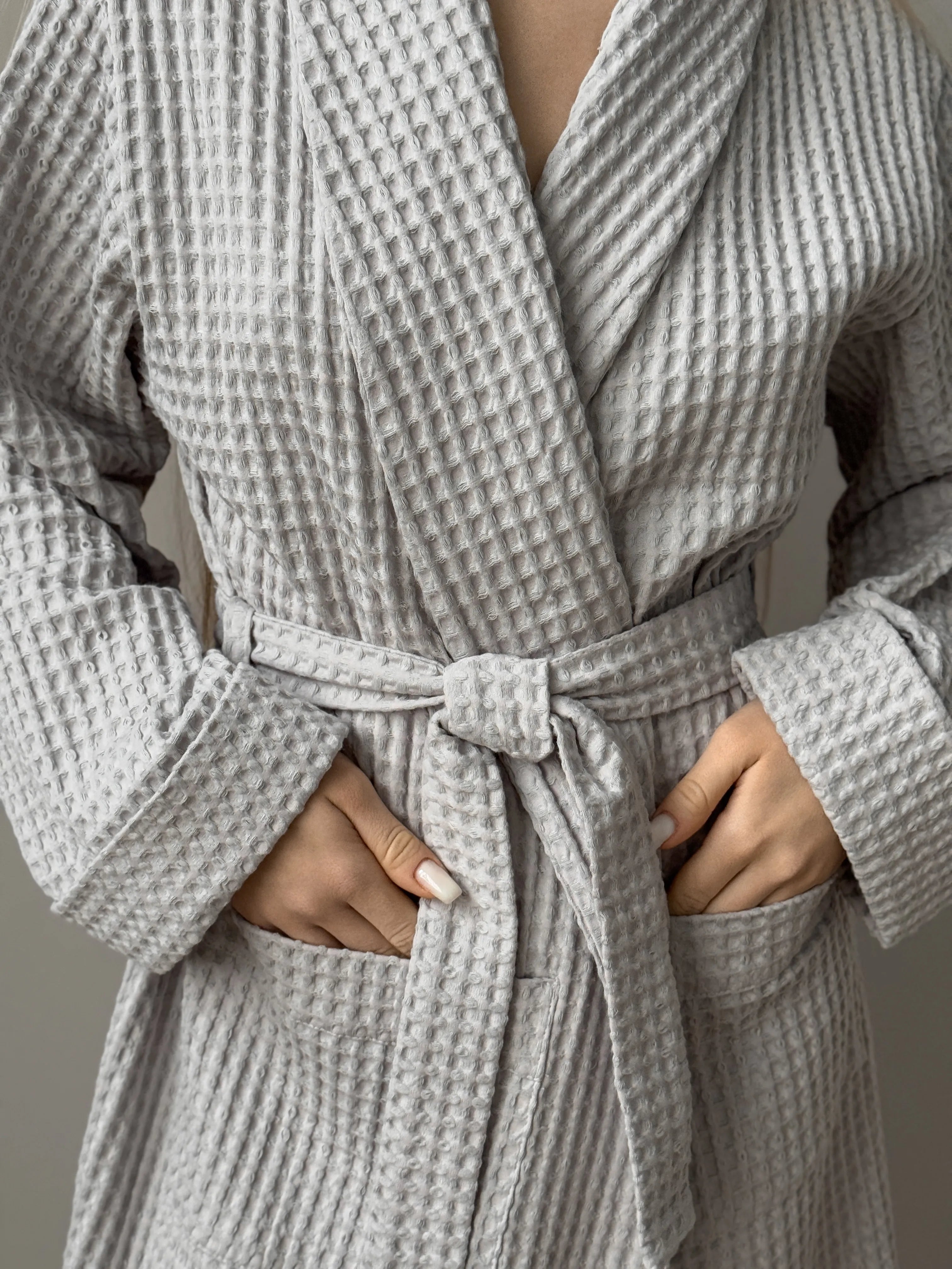Gray waffle bathrobe