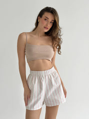 Mono cotton shorts “pink stripe on milk”