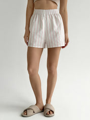 Mono cotton shorts “pink stripe on milk”