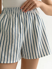Mono cotton shorts “turquoise stripe on milk”