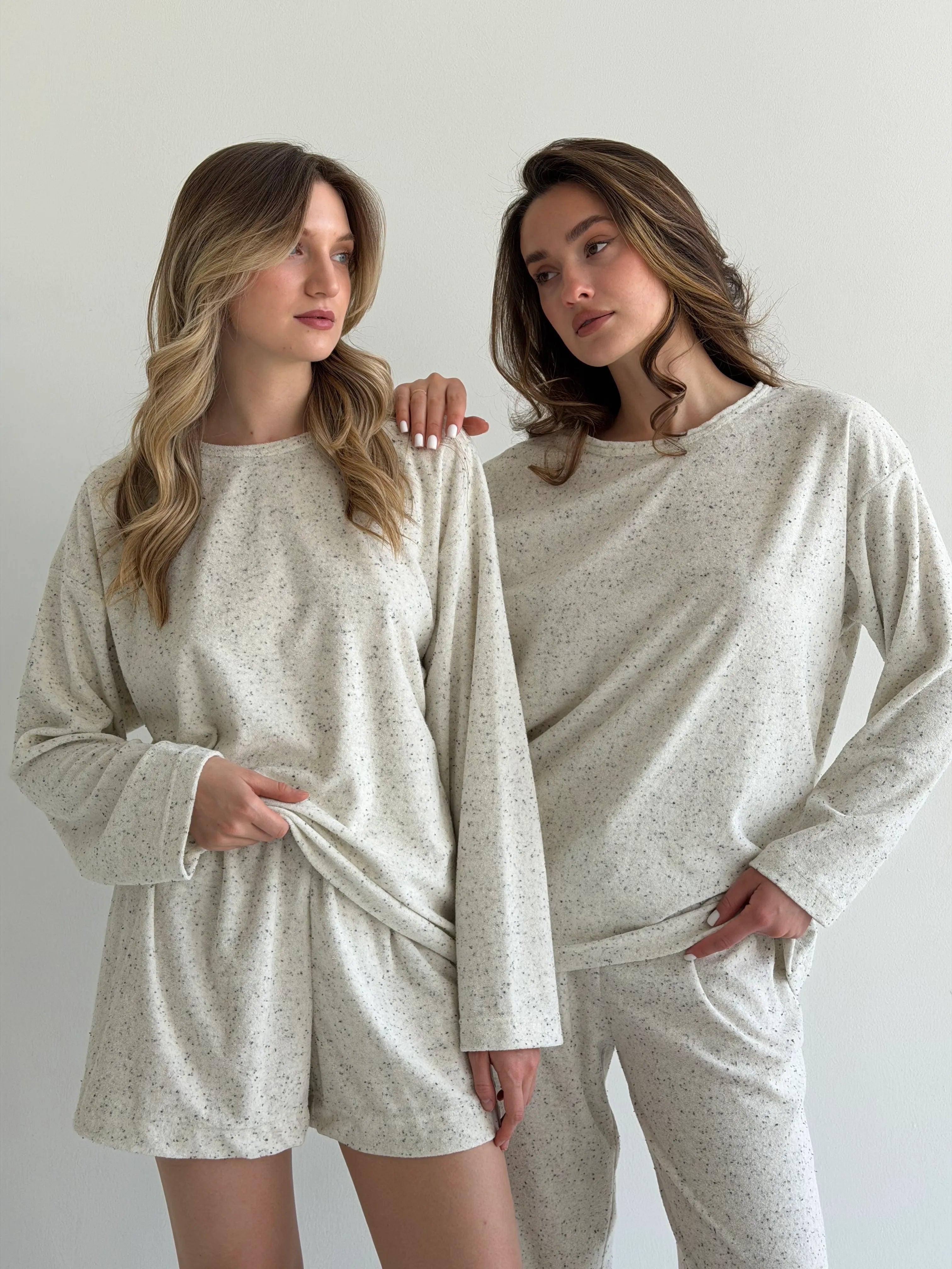 Long-sleeved suit and melange terry pants