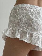 Mono shorts with ruffles, Turkish cucumber, milky cambric