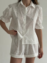 Suit blouse and shorts, soft, milky