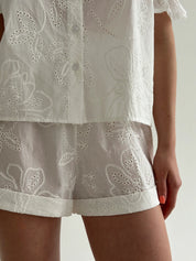 Suit blouse and shorts, soft, milky