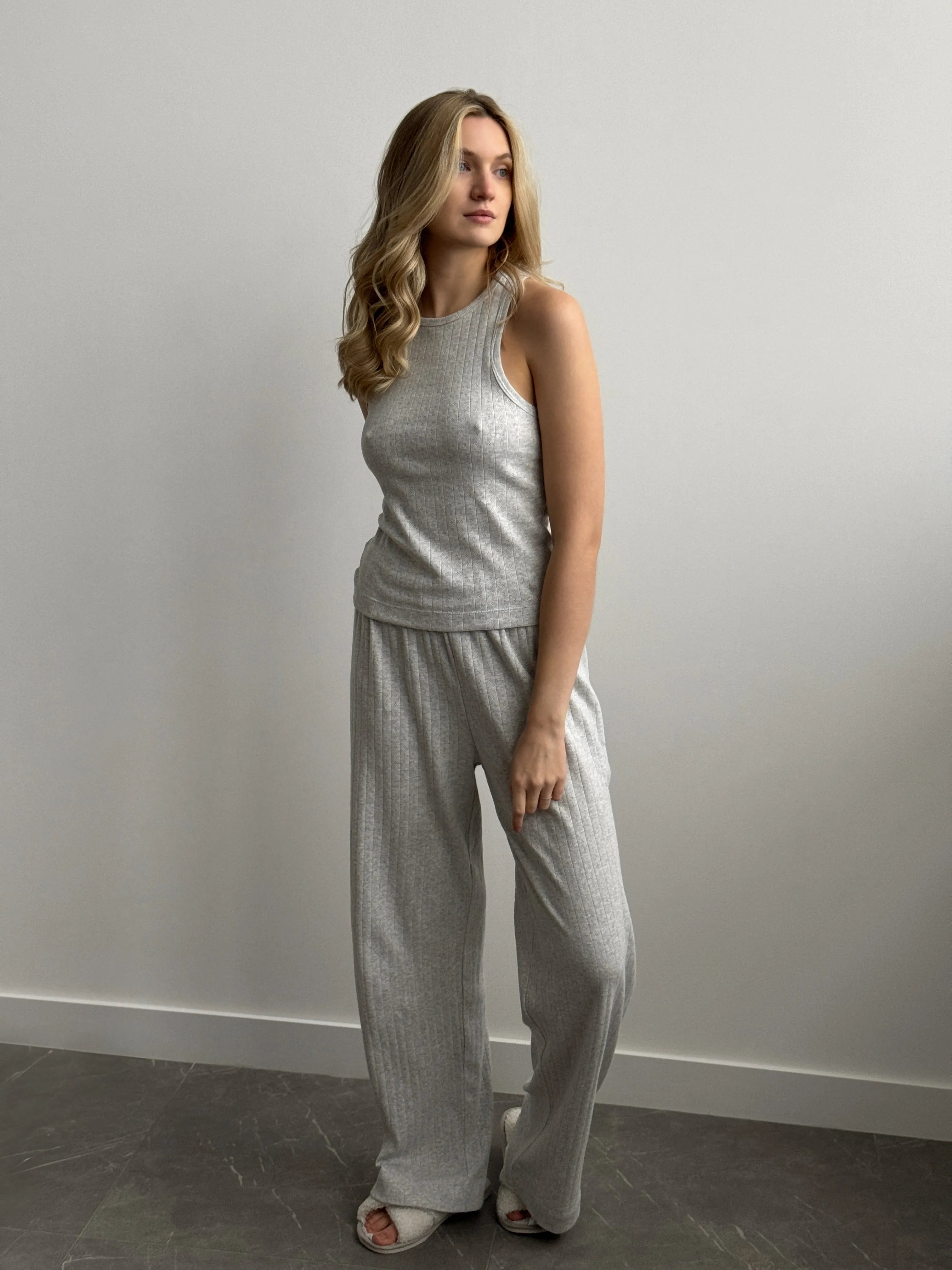 Soft Ribbed T-Shirt – Light Gray