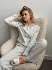 Ribbed wide pants light gray