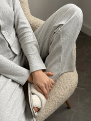 Ribbed wide pants light gray