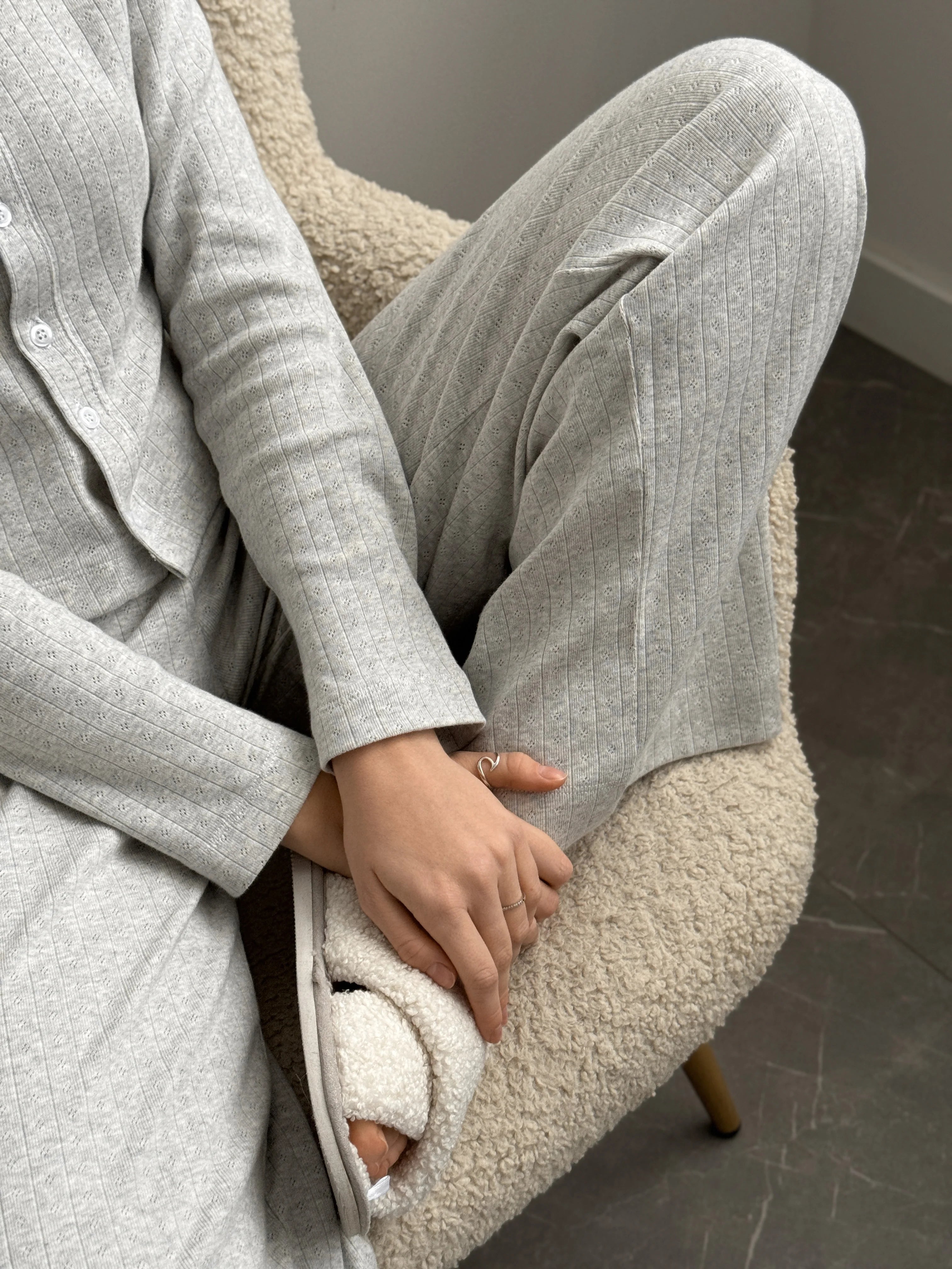 Ribbed wide pants light gray