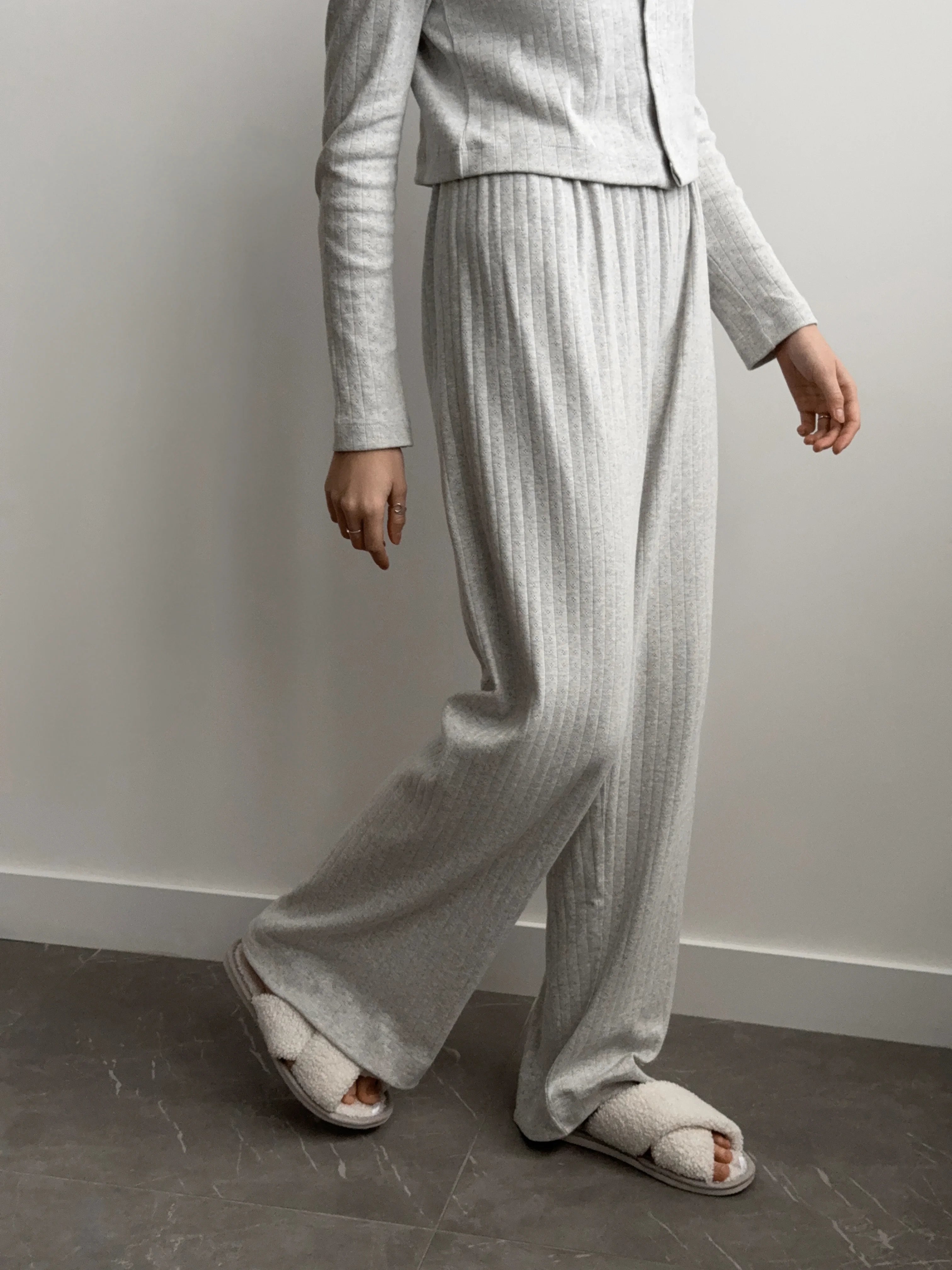 Ribbed wide pants light gray