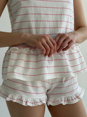 Cotton T-shirt and shorts suit "Pink horizontal stripe" on milky