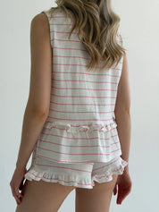 Cotton T-shirt and shorts suit "Pink horizontal stripe" on milky