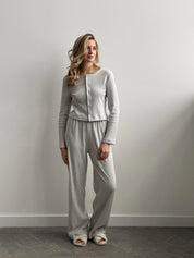 Ribbed wide pants light gray