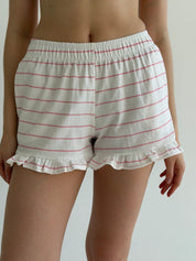 Cotton T-shirt and shorts suit "Pink horizontal stripe" on milky