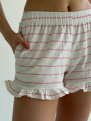 Cotton T-shirt and shorts suit "Pink horizontal stripe" on milky