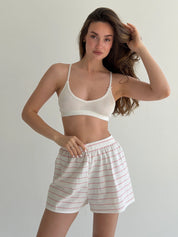 Shorts Mono cotton "Pink horizontal stripe" on milk