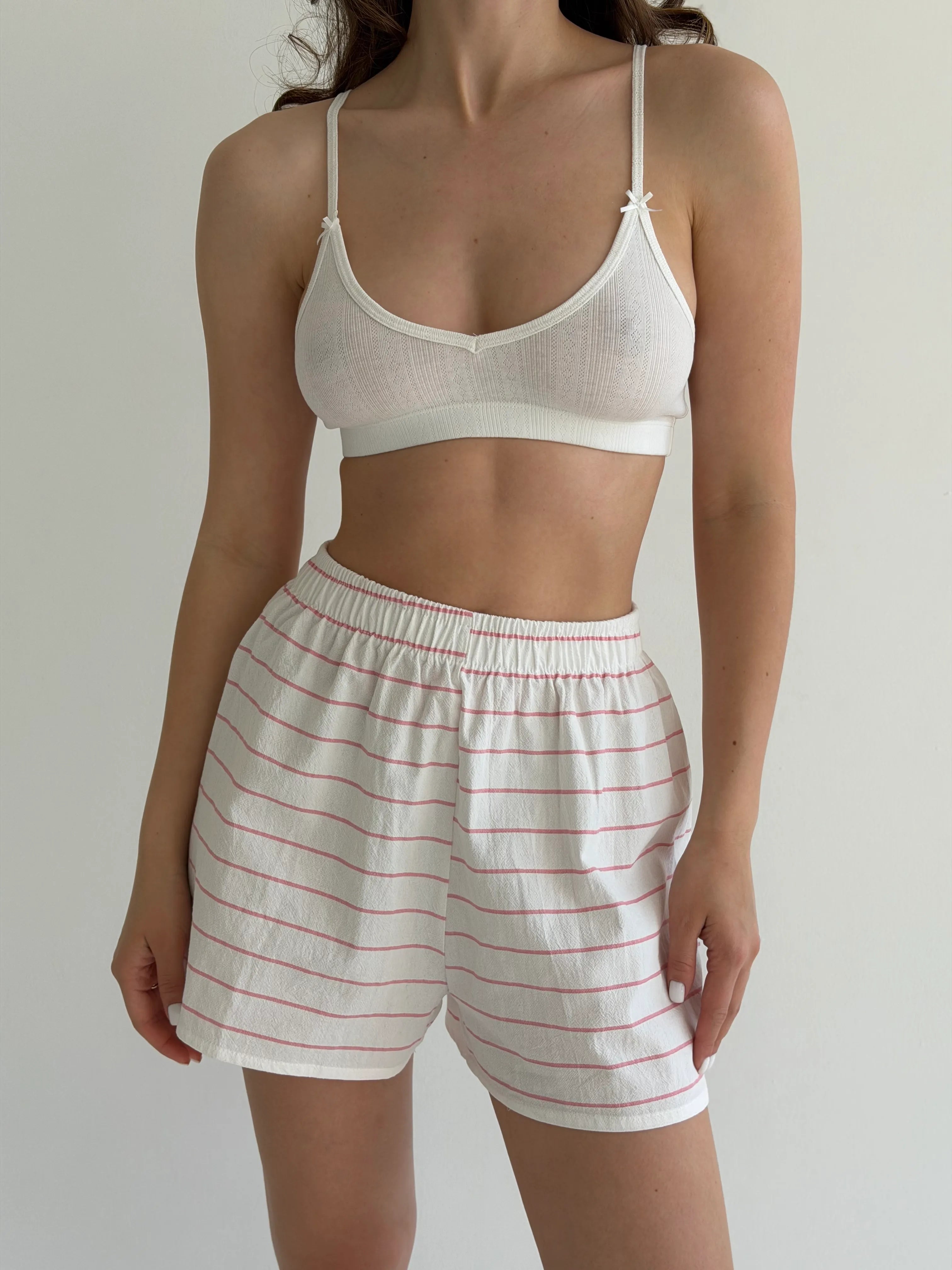 Shorts Mono cotton "Pink horizontal stripe" on milk