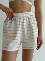 Shorts Mono cotton "Pink horizontal stripe" on milk