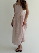 Cotton sundress, thin stripe, with patch pockets, powder/milk