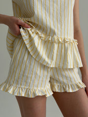 Cotton T-shirt and shorts suit “yellow stripe on milky”