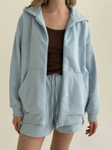 Cotton Sweatshirt with a hood and a zipper, knitwear 3-thread, blue