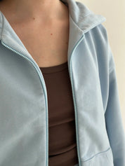 Cotton Sweatshirt with a hood and a zipper, knitwear 3-thread, blue