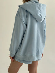 Cotton Sweatshirt with a hood and a zipper, knitwear 3-thread, blue