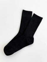 Women's high cotton ribbed socks black