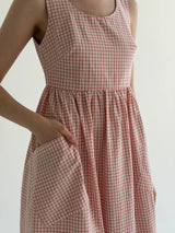 Cotton checkered sundress with patch pockets, powder/milk